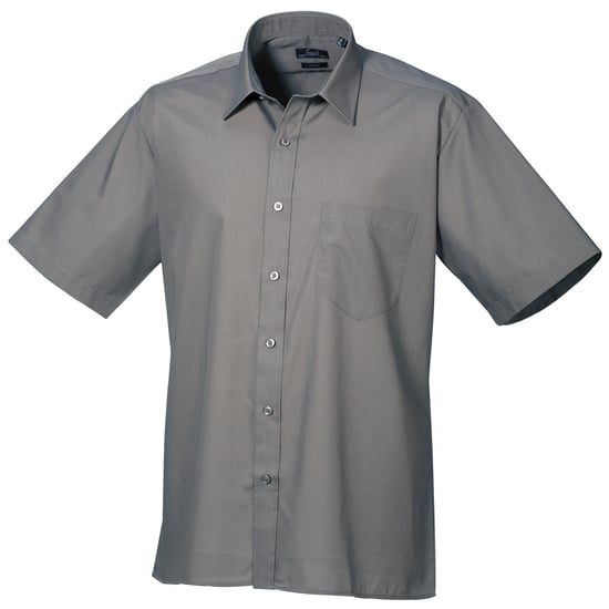 Premier Mens Short Sleeve Formal Poplin Plain Work Shirt (Dark Grey) - Image 1