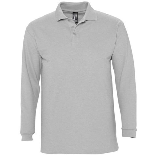SOLS Mens Winter II Long Sleeve Pique Cotton Polo Shirt (Grey Marl) - Image 1