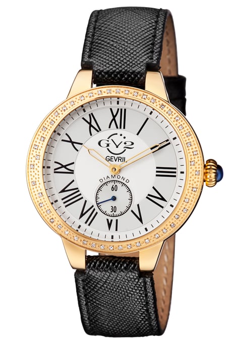 GV2 Astor Reloj de piel de becerro con esfera blanca y diamantes de cuarzo suizo para mujer - Image 1