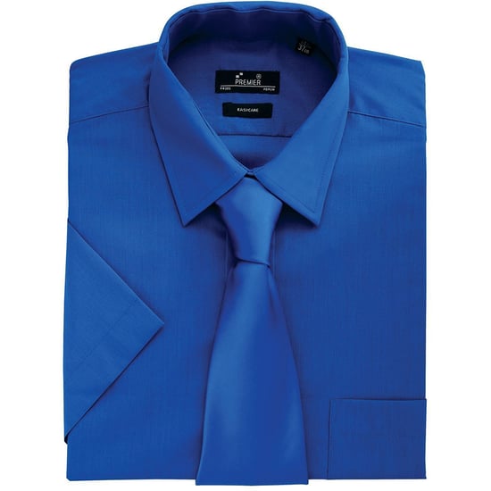 Premier Mens Short Sleeve Formal Poplin Plain Work Shirt (Royal) - Image 2