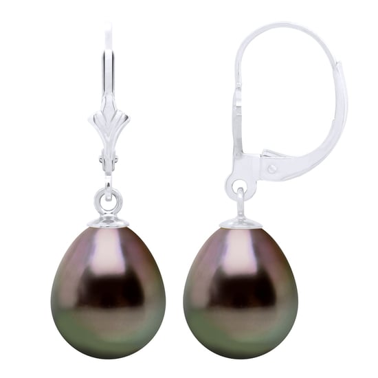 Earrings in White Gold and Real Cultured Tahiti Pearls Pear 10-11 mm - Image 1
