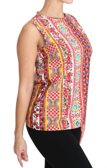Blusa sin mangas de algodón puro con estampado Carretto de Dolce & Gabbana para mujer - Image 5