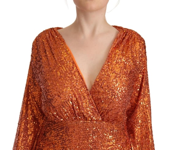 Aniye By Vestido Envoltura Mini Sin Mangas Largas Naranja Con Lentejuelas - Image 3