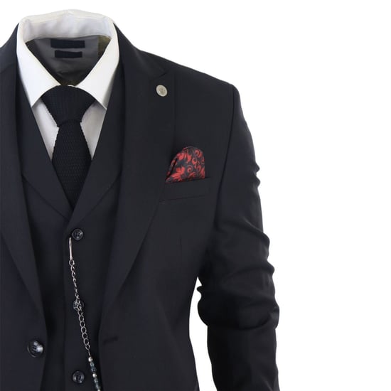 Traje clásico negro liso de tres piezas para hombre - Image 5