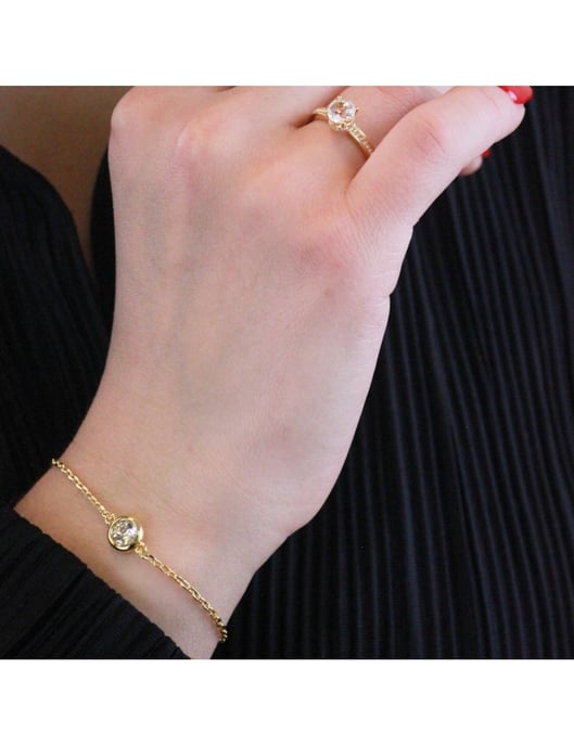 Pulsera Trio con Piedras de Nacimiento - Oro y Cristal - Image 4