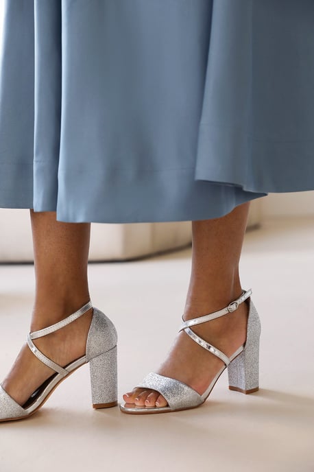 Wheres That From Womens 'Aceline' Mid High Block Heel Sandals With Cross Over Ankle Strap