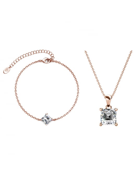 Conjunto Calle Cuadrado Simple - Oro Rosa y Cristal - Image 1