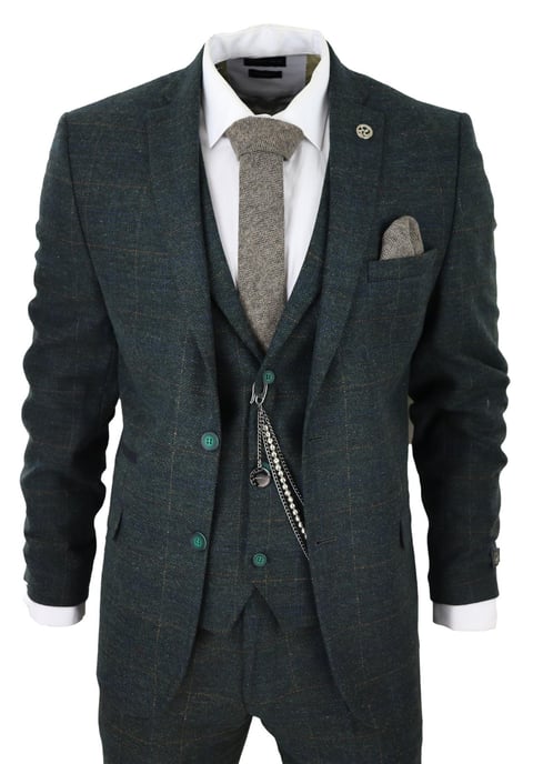 Traje de lana de 3 piezas para hombre, de tweed verde oliva y cuadros, Peaky Blinders, estilo Gatsby de los años 20 - Image 1