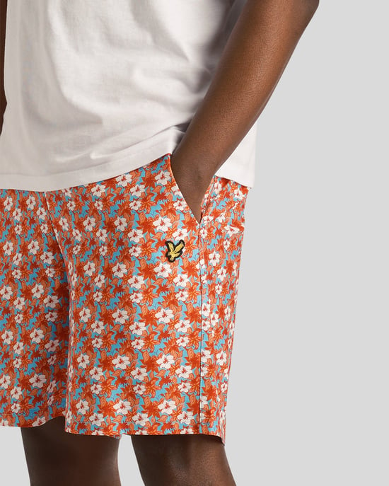 Mens Floral Print Resort Shorts in Orange - Image 4