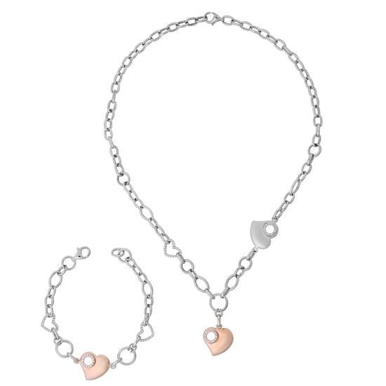 Orphelia Women's 925 Sterling Silver Set: Chain + Bracelet - Silver/Rose SET-049 - Image 3