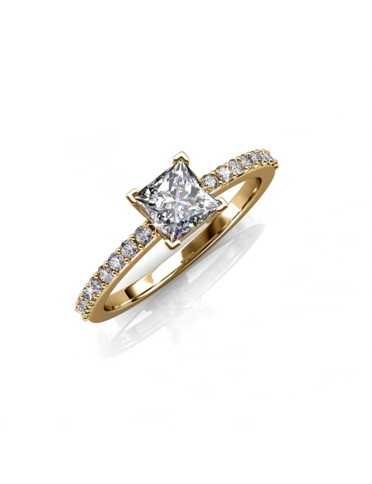 Anillo Cuadrado Simple - Oro y Cristal - Image 1