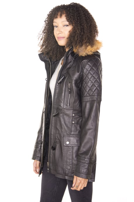 Womens Quilted Leather Parka Jacket-Brussels