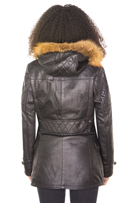 Womens Quilted Leather Parka Jacket-Brussels