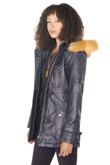 Womens Quilted Leather Parka Jacket-Brussels