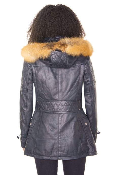 Womens Quilted Leather Parka Jacket-Brussels