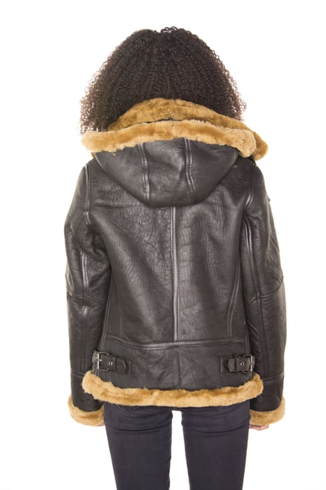 Womens Hooded Sheepskin Flying Leather Jacket-Palermo