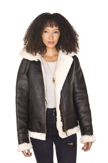 Womens Hooded Sheepskin Flying Leather Jacket-Palermo