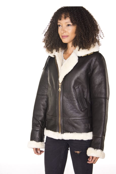 Womens Hooded Sheepskin Flying Leather Jacket-Palermo