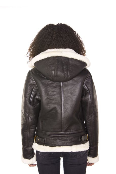 Womens Hooded Sheepskin Flying Leather Jacket-Palermo