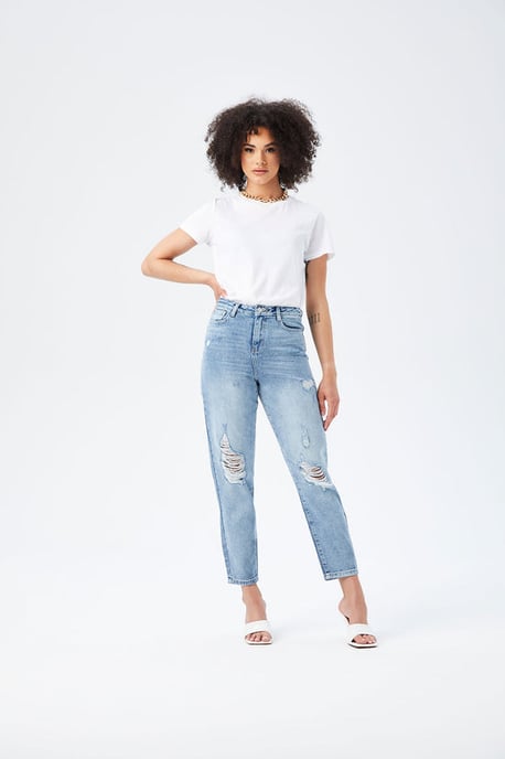 Blue Ripped Mom Jean