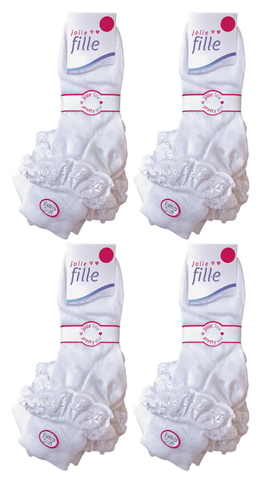 12 Pares Multipack Calcetines de Encaje Blancos con Volantes | 7 Tallas | Snob de Calcetines | Calcetines Escolares de Algodón para Niñas - Blanco - Image 2