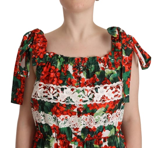 Vestido Largo Maxi de Encaje con Estampado de Geranios Multicolor para Mujer de Dolce & Gabbana - Image 4