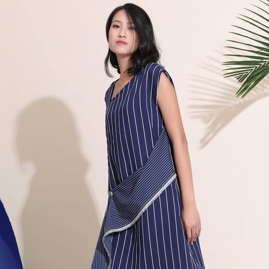Asymmetric Stripe Trapeze Midi Dress