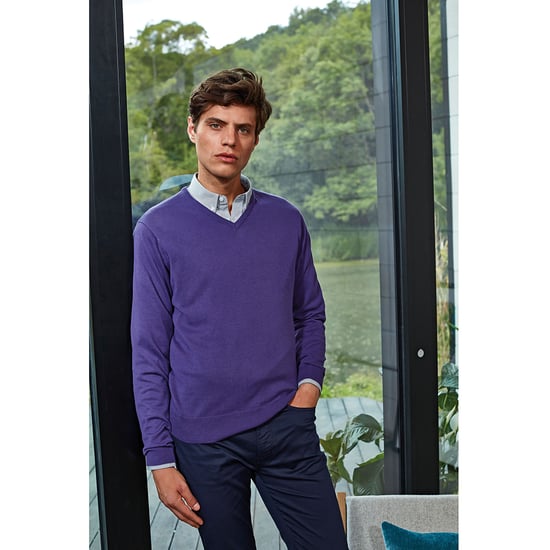 Premier Mens V-Neck Knitted Sweater (Purple) - Image 3