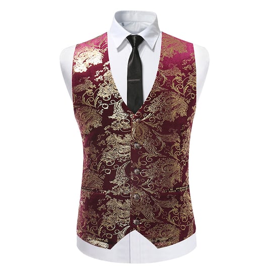 Single Breasted Slim Fit Printed Vest Waistcoat Maroon - Image 1