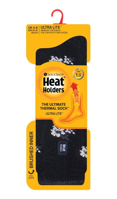 Heat Holders - Calcetines térmicos de mujer Ultra Lite con diseño de hilo interior cepillado - Floral negro (Bellis) - Image 2