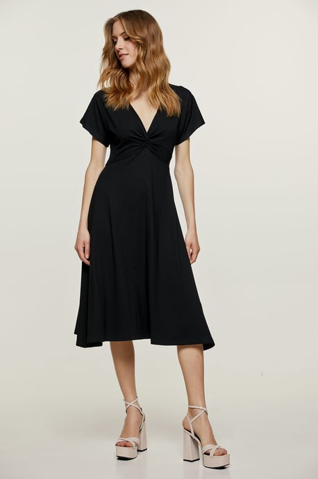 Black Knot-Front Jersey Midi Dress