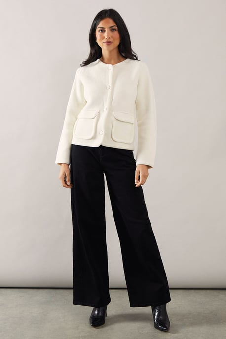 Melange pocket detail button down knitted jacket