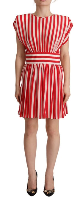Vestido Mini A-line de Seda con Rayas Rojas y Blancas para Mujer de Dolce & Gabbana - Image 1
