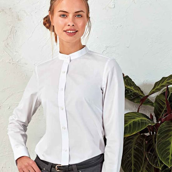 Premier Womens/Ladies Banded Grandad Collar Formal Shirt (White) - Image 3