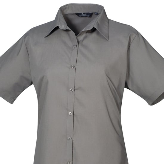 Premier Short Sleeve Poplin Blouse / Plain Work Shirt (Dark Grey) - Image 2