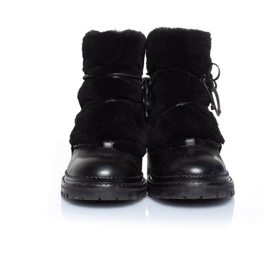 Fur embellished leather lace up boots - Image 3