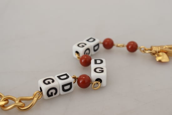 Pulsera de mujer con logo de Dolce & Gabbana, cadena dorada, cuentas de latón y broche de langosta - Image 6