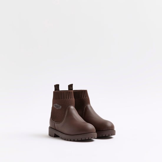 River Island Kids Mini Boys Boots Brown Fly Knit Shoes