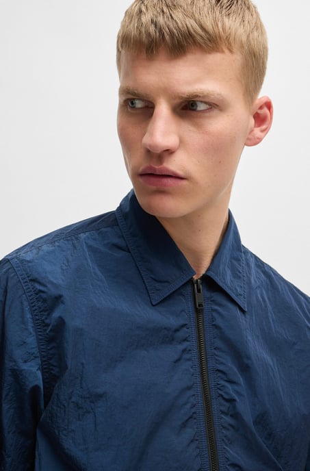 Men's Boss Crinkle-Effect Fabric Oversized-Fit Overshirt in Blue