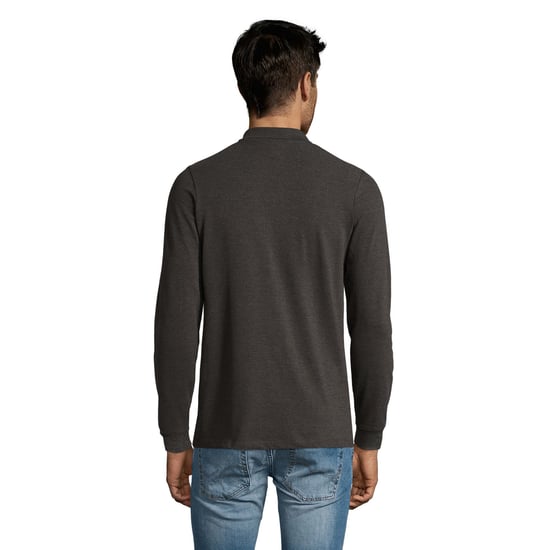 SOLS Mens Perfect Pique Long-Sleeved Polo Shirt (Charcoal Melange) - Image 2