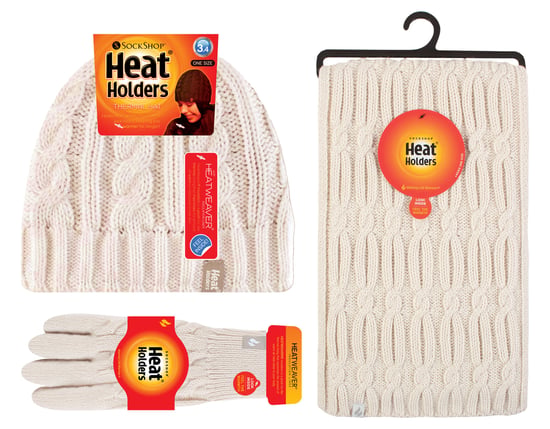 Set de gorro, bufanda y guantes de punto para mujer - Crema - Image 2