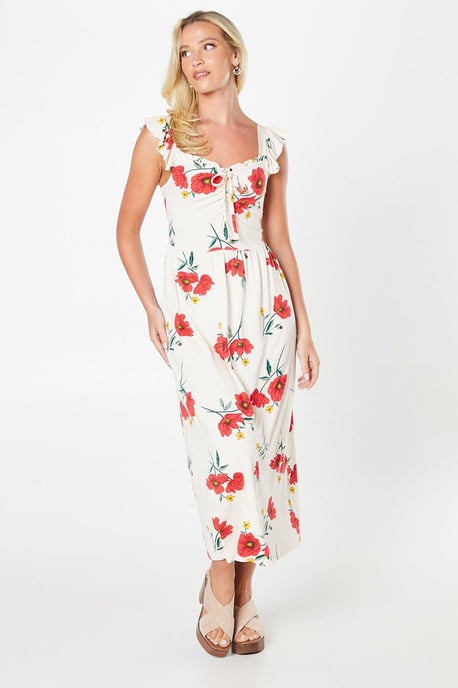 Sweetheart Neckline Ruched Front Midi Dress