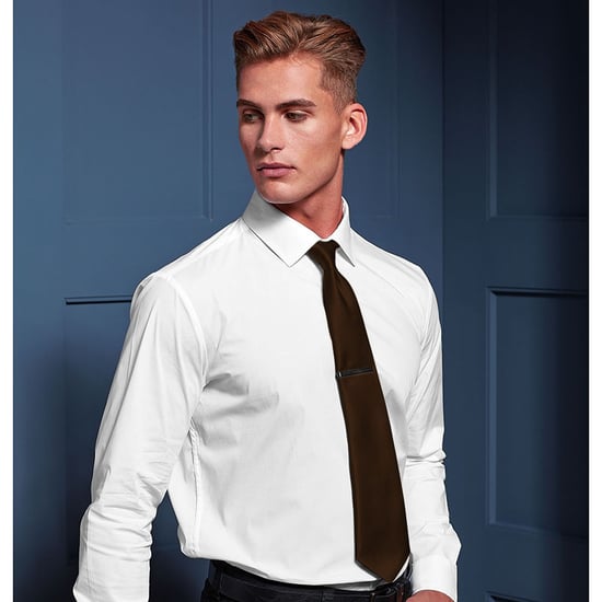 Premier Mens Plain Satin Tie (Narrow Blade) (Black) - Image 2
