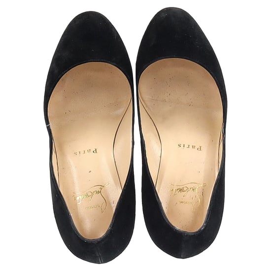 Christian Louboutin Round Toe Chunky Heel Platform Pumps in Black Suede - Image 3