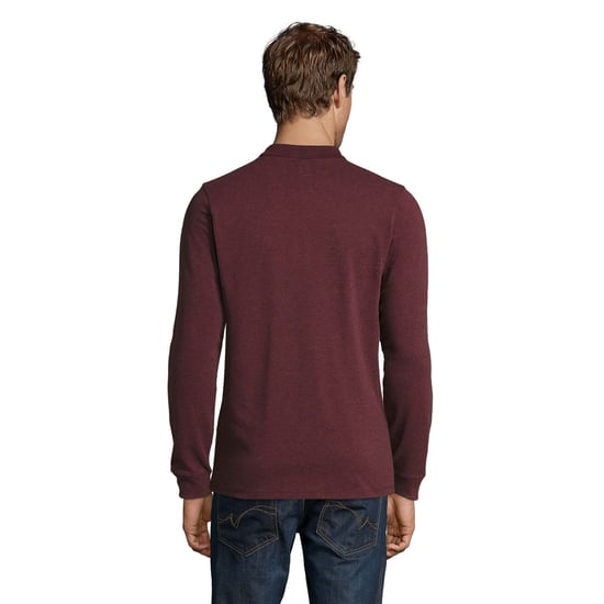 SOLS Mens Perfect Pique Long-Sleeved Polo Shirt (Heather Oxblood) - Image 2