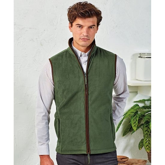 Premier Mens Artisan Fleece Gilet (Moss Green/Brown) - Image 2