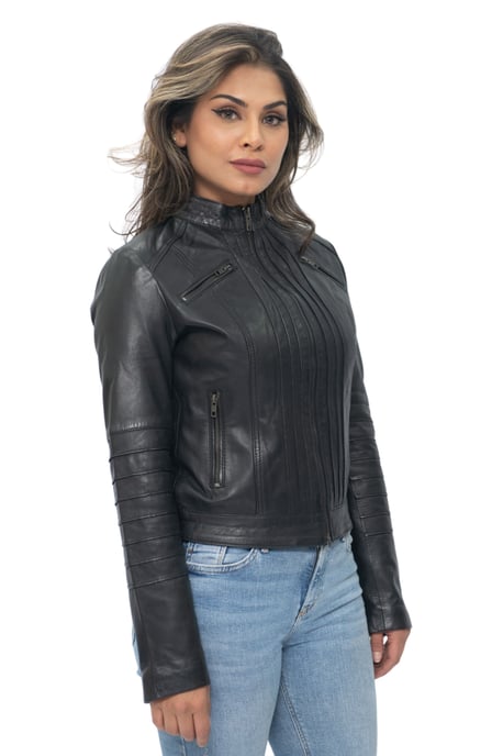 Womens Leather Biker Jacket-Konya