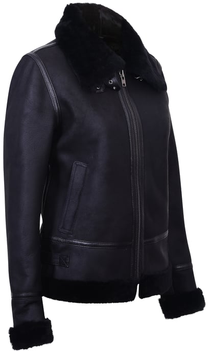 Womens Black B3 Sheepskin Leather Jacket-Campinas