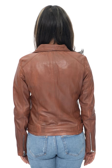 Women's tan leather biker jacket - Sacramento