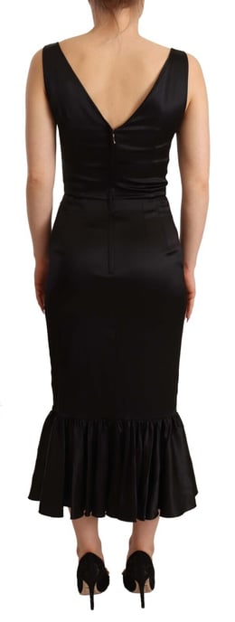 Vestido de cóctel midi de seda negra elástica de mujer Dolce & Gabbana - Image 3